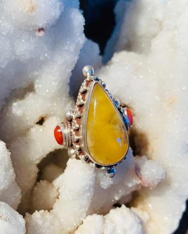 Manifestation of Peace Vintage Amber & Coral Ring Sale