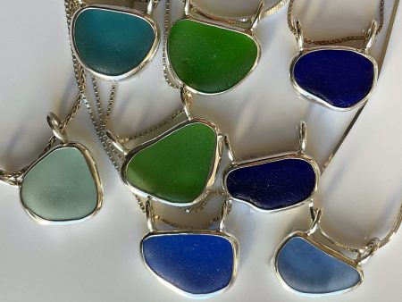 Sea Glass Pendants with Double Bail Genuine Sea Glass and Sterling Silver Pendant - Variety of Colors: Cornflower, Cobalt, Aqua, & Green - Each Sold Separately Sale