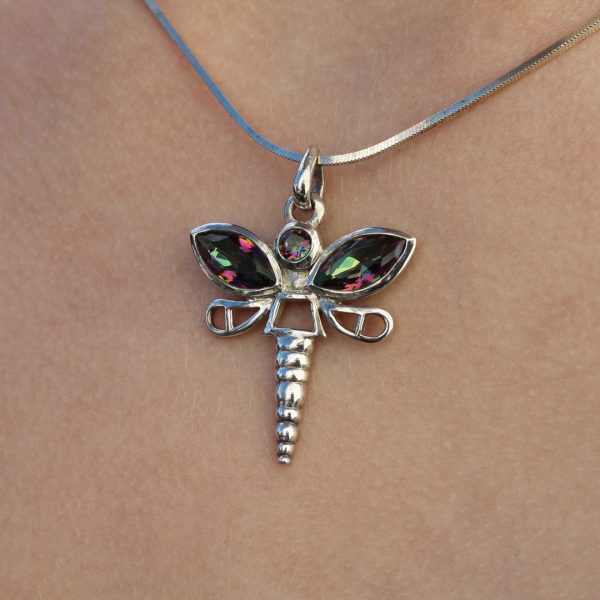 Mystic Topaz & Sterling Silver Dragonfly Pendant Discount