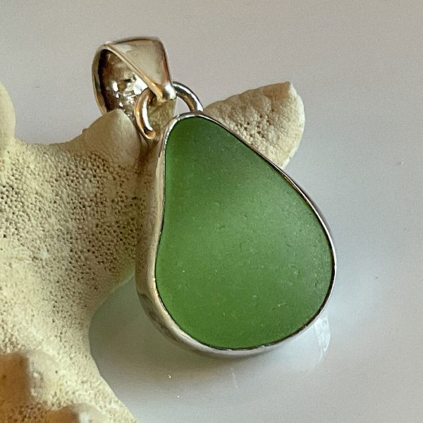 Green Sea Glass and Sterling Silver Pendant Fashion