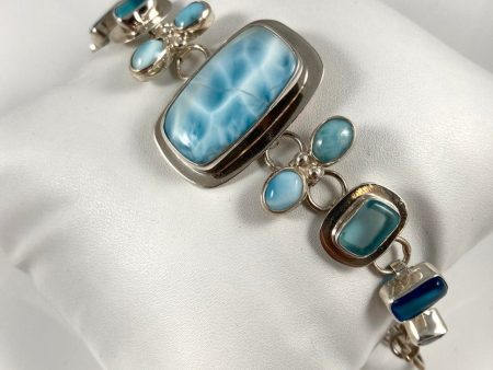 Sea Glass, Larimar, Blue Topaz  & Sterling Silver Bracelet Supply