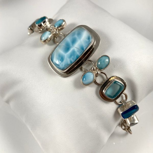 Sea Glass, Larimar, Blue Topaz  & Sterling Silver Bracelet Supply