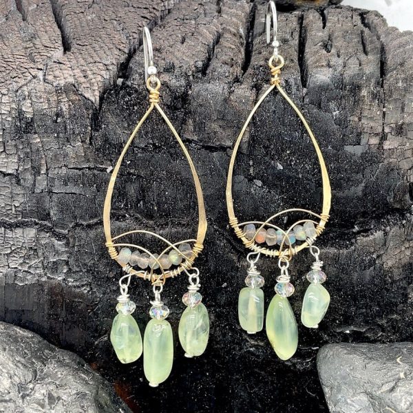 Prehnite Nugget Chandelier Earrings For Sale