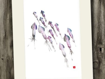 11 x 14 Squid School Gyotaku Archival Print on Sale