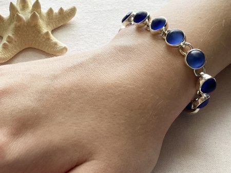 Cobalt Sea Glass & Sterling Silver Bracelet - Smaller Pieces Online