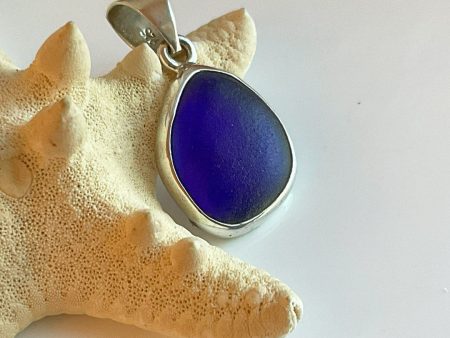 Unique Cobalt Sea Glass and Sterling Silver Pendant Fashion