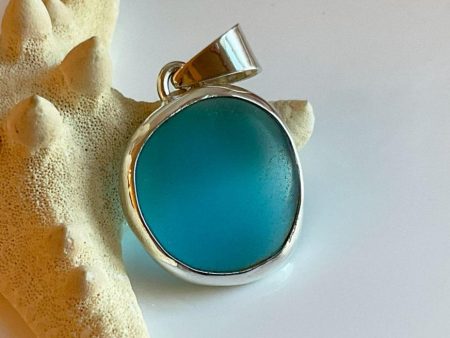 Pacific Blue Sea Glass and Sterling Silver Pendant Hot on Sale