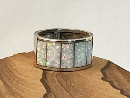 White Fire Opal Zuni Inlay & Sterling Silver Ring Online Hot Sale