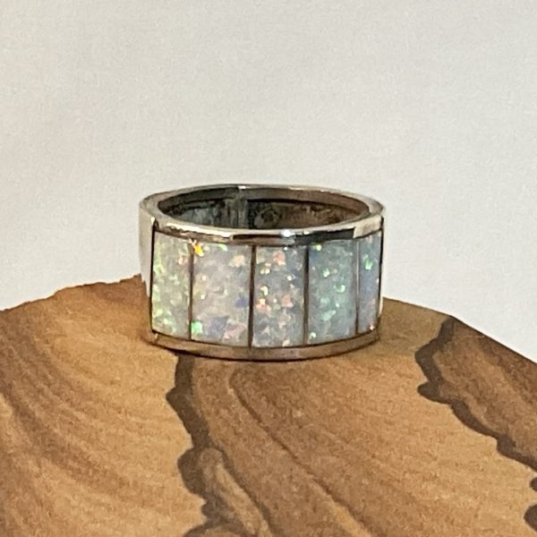 White Fire Opal Zuni Inlay & Sterling Silver Ring Online Hot Sale