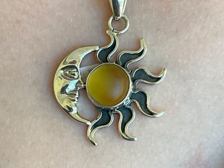 Sun and Moon Genuine Sea Glass and Sterling Silver Pendant Online