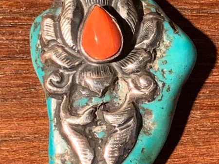 Raw Turquoise and Coral Pendant Discount