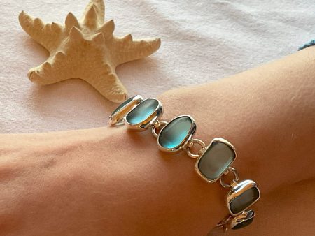 Beautiful Seafoam Sea Glass & Sterling Silver Bracelet on Sale