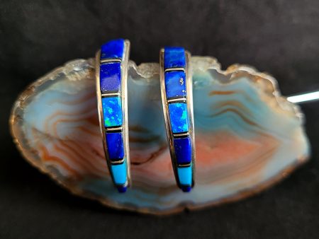 Lapis Lazuli, Opal, Jet, Turquoise, and Sterling Silver Earrings Discount