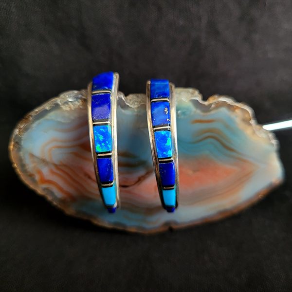 Lapis Lazuli, Opal, Jet, Turquoise, and Sterling Silver Earrings Discount