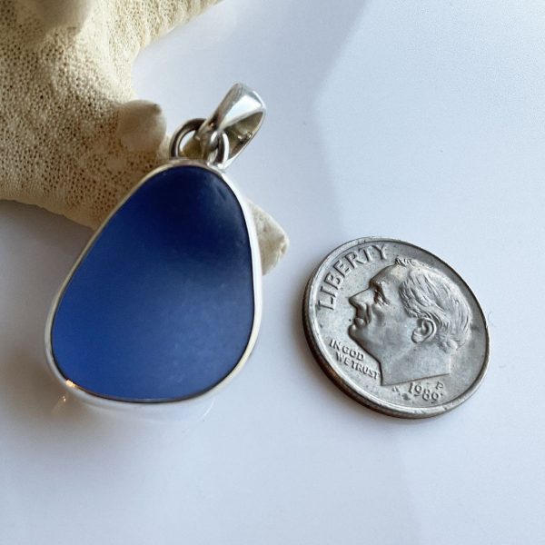 Genuine Cornflower Sea Glass and Sterling Silver Pendant Online Hot Sale