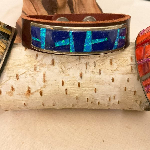 Zuni Inlaid Leather Bracelets. Different Combinations Include: Turquoise, Opal, Landscape Jasper, Spiney Oyster, Tiger Eye, and Jet (Each Sold Separately) Online