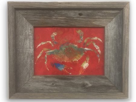 Small Framed Bluecrab on Red Online now