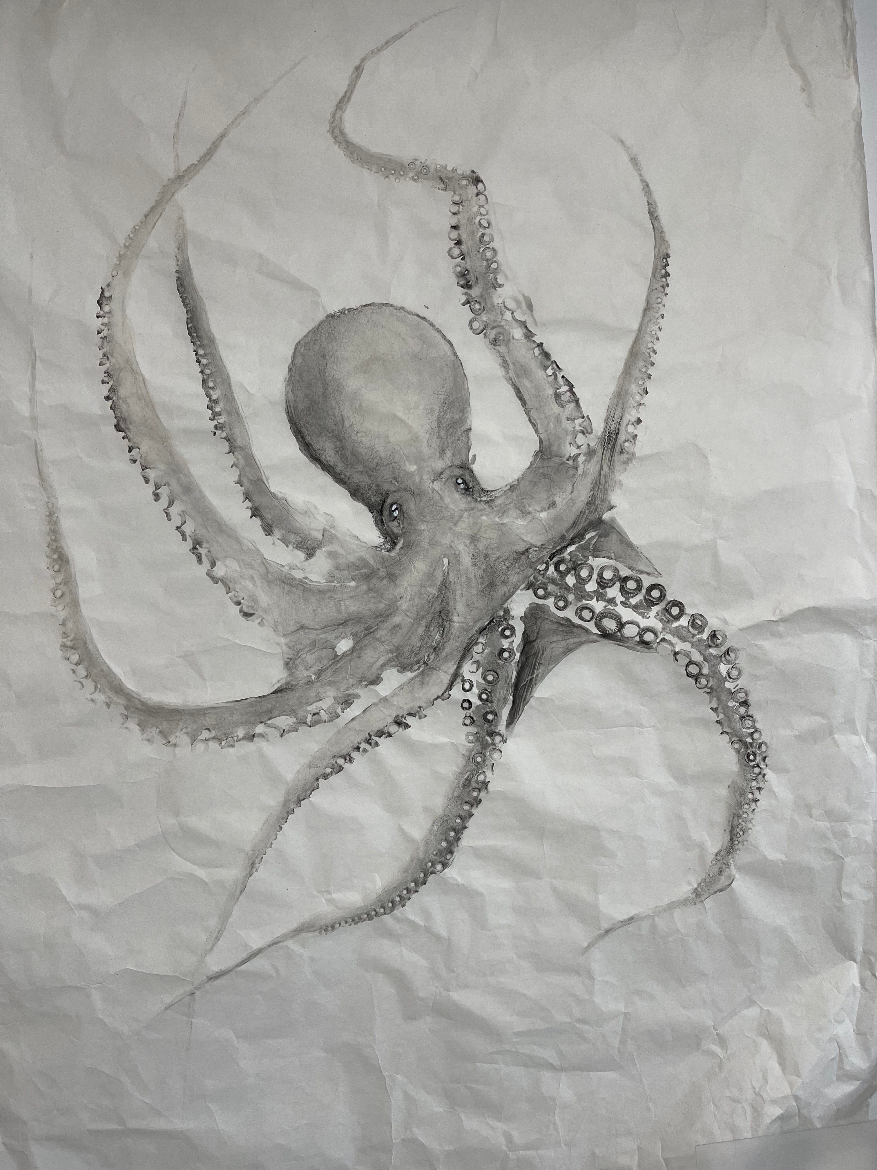 Black ink Diving Octopus54 x 36 Original  Print Online now