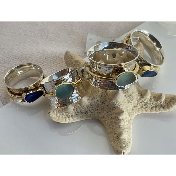 Beautiful Cobalt Sea Glass, Gold, & Sterling Silver Spinner Ring Online