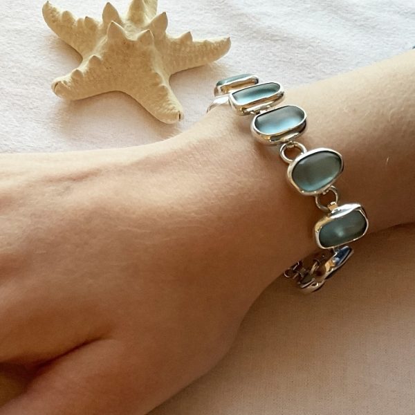 Beautiful Seafoam Sea Glass & Sterling Silver Bracelet on Sale