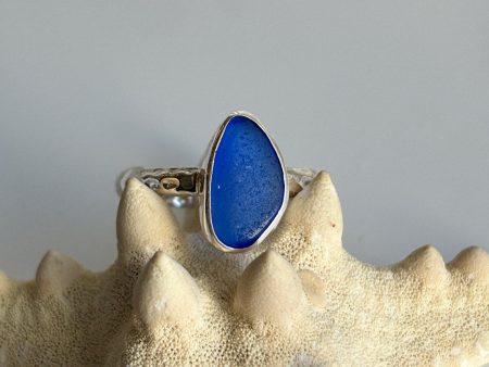 Cobalt Sea Glass  & Sterling Silver Ring, Matching Cobalt Sea Glass Infinity Drop Earrings, Bracelet, & Pendant (Each Sold Separately) For Cheap