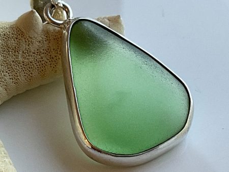 Genuine Green Sea Glass and Sterling Silver Pendant For Cheap