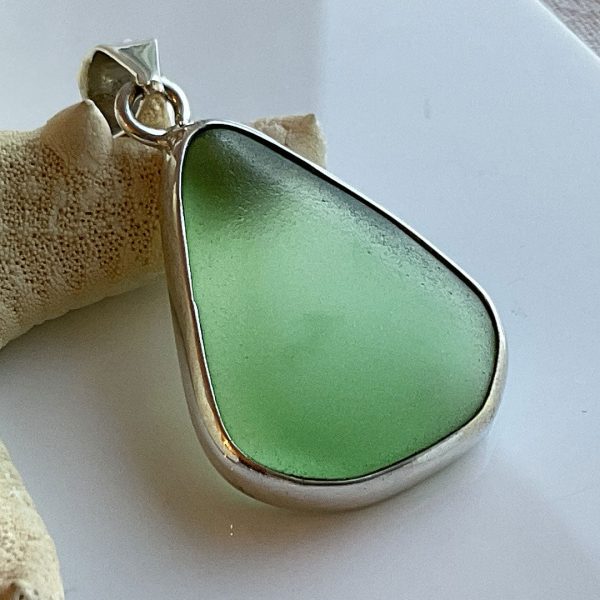 Genuine Green Sea Glass and Sterling Silver Pendant For Cheap