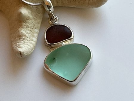 Cobalt & Seafoam Sea Glass and Sterling Silver Pendant For Discount