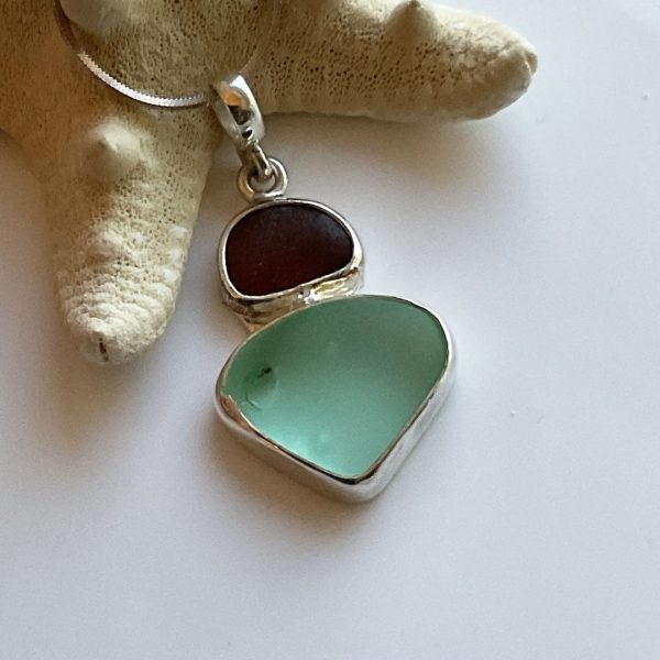 Cobalt & Seafoam Sea Glass and Sterling Silver Pendant For Discount