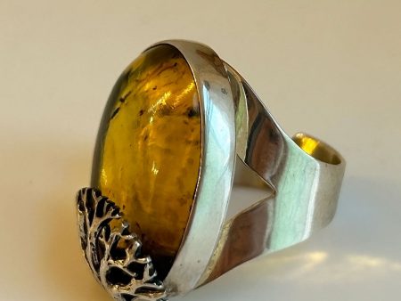 Amber Tree of Life, Sterling Silver Ring Discount