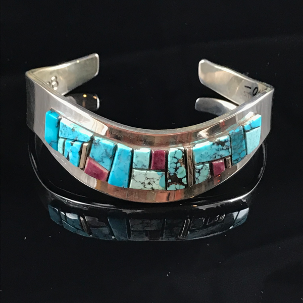 Zuni Inlaid & Sterling Silver Cuff Bracelet Hot on Sale