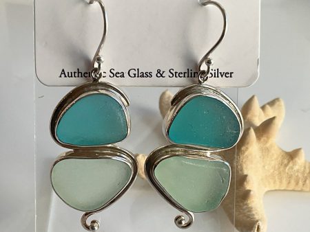 Agua & Seafoam Sea Glass and Sterling Silver Earrings For Discount