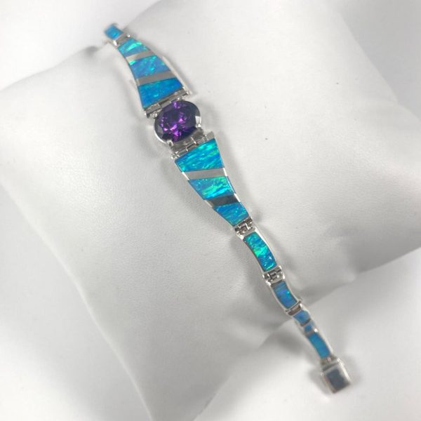 Lab Opal &  Amethyst set in Sterling Silver Bracelet Online now