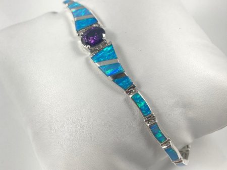 Lab Opal &  Amethyst set in Sterling Silver Bracelet Online now