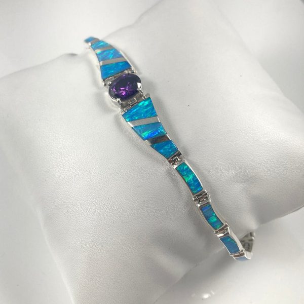 Lab Opal &  Amethyst set in Sterling Silver Bracelet Online now