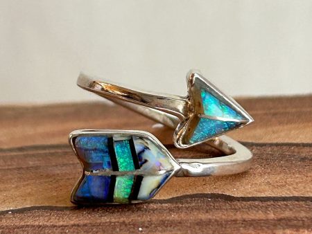 Zuni Inlay Spider Web Opal, Jet, and Sterling Silver Ring (Adjustable) For Discount