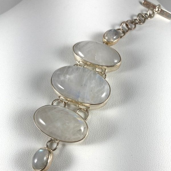 Blue Fire Moonstone & Sterling Silver Bracelet Online Hot Sale