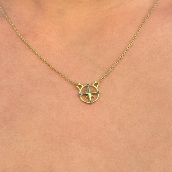 Gold Compass Rose with Sapphire Necklace Online Sale