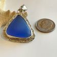 One-of-a-kind Cornflower Cobalt Sea Glass and Sterling Silver Pendant For Cheap