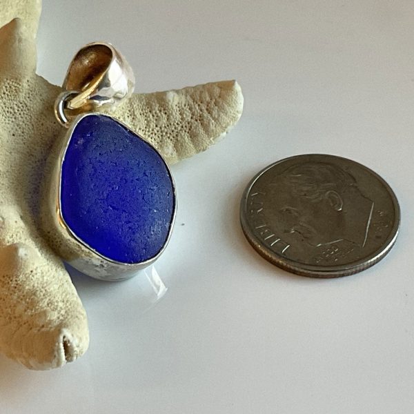 Massachusetts  Cobalt Sea Glass and Sterling Silver Pendant Hot on Sale