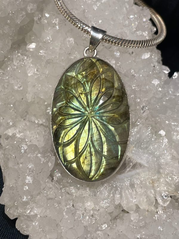 Flower of Life Hand Carved Labradorite Pendant Sale