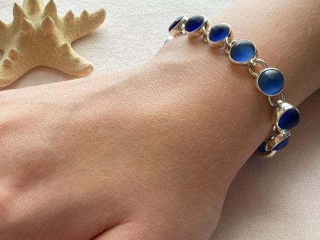 Cobalt Sea Glass & Sterling Silver Bracelet - Bigger Pieces Online now