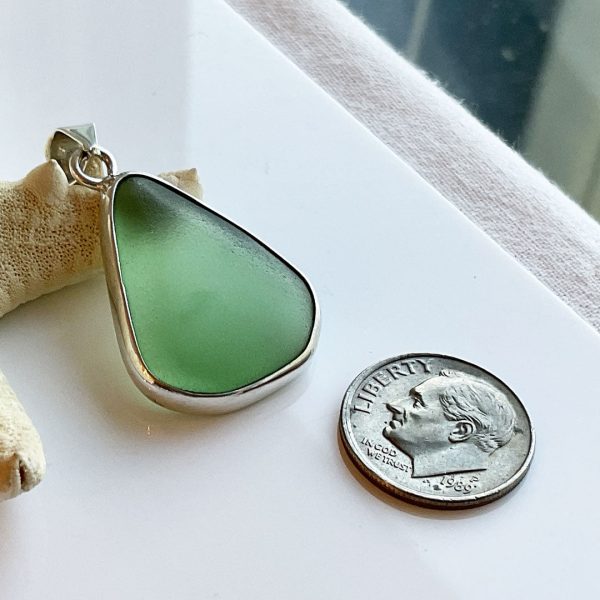 Genuine Green Sea Glass and Sterling Silver Pendant For Cheap