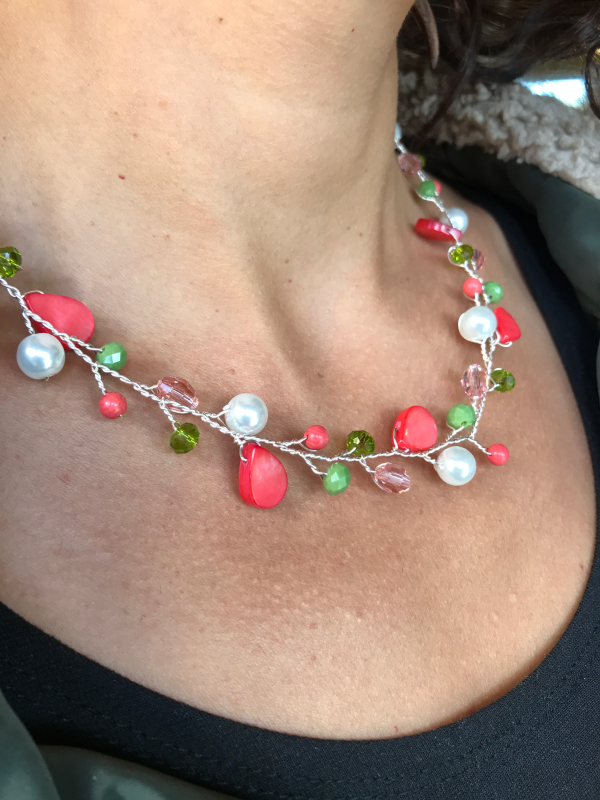 Branch Necklace- Pink, Green, & White Supply