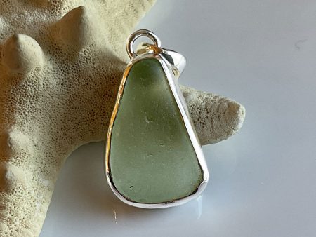 Massachusetts  Seafoam Sea Glass and Sterling Silver Pendant on Sale