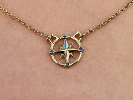 Gold Compass Rose with Sapphire Necklace Online Sale