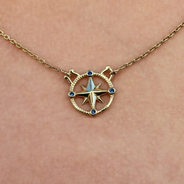 Gold Compass Rose with Sapphire Necklace Online Sale