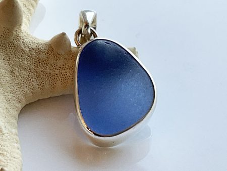 Genuine Cornflower Sea Glass and Sterling Silver Pendant Online Hot Sale