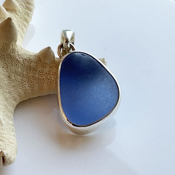 Genuine Cornflower Sea Glass and Sterling Silver Pendant Online Hot Sale