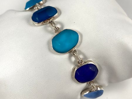 Blue Sea Glass & Sterling Silver Bracelet Discount